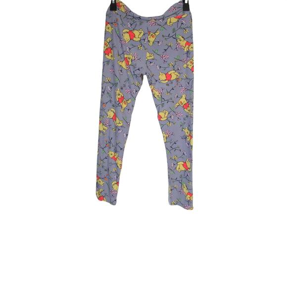 Pair of LuLaRoe Purple Pooh Bear and striped leggings - Picture 3 of 7